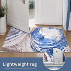 Ciicool 2x6 Washable Runner Rug, Modern Abstract Swirl Soft Hallway Rugs Runner, Non-Slip Thin Accent Rug Lightweight Blue Brown Print Distressed Carpet for Laundry Entryway Bedroom Kitchen Indoor