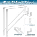 4PCS Heavy Duty White Closet Rod Brackets 11 x 11 Inch,1-3/8Inch Diameter Shelf and Rod Bracket Holder for Home and Closet Decor, Wall Mount Closet Pole Supports Bracket Hook with Screws