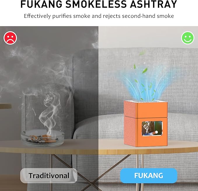 Aluminum Housing Smokeless Ashtray, Multifunctional 3 in 1 Smoke Ashtray with Lighter & USB Rechargeable, HEPA Filter, Home or Office (Orange)