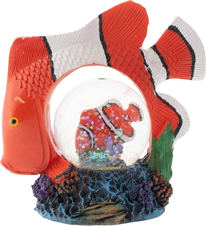 Elanze Designs Striped Clown Fish Ocean Magical Whimsical Tabletop Dresser Nightstand Figurine Miniature 45MM Sturdy Polyresin Glitter Water Snow Globe Decoration