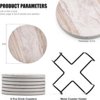Hoewina 6Pcs Drink Coasters with Holder, Marble Style Ceramic Drink Coaster, Absorbent Coasters Set Suitable for Kinds of Cups, Modern Style Coasters for Coffee Table, 4 Inches（Cloud Style）