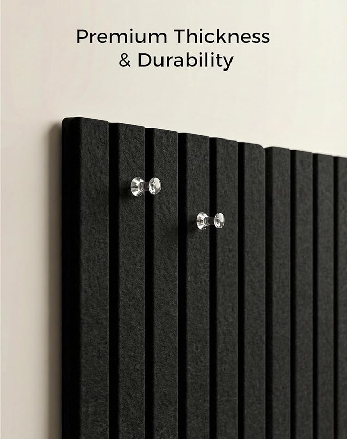 Aothia 12-Pack Felt Bulletin Board Tiles 48"x36", Modular Pin Board for Smooth Walls, Cork Board Alternative for Notes & Photos, 0.35" Thick, 70 Adhesive Tabs & 40 Pins, Black