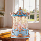 Gifts for Mom Blue Carousel Horse Snow Globe Music Box with Rotating Horses Musical Unicorn Snow Globe with Glitter for Girls, Women, Mom, Birthday Gifts Home Decorations (Blue Gold Carousel)