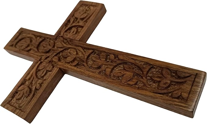 IBLAY Wall Mounted Wall Hanging Wooden Christ Cross Crucifix Catholic Rosewood Crucifix for Home, Church and Chapel Decoration (Style-1) (7.5 X 5)