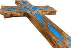 S.B.ARTS Wooden Wall Cross Handmade Wall Crucifix with Hand Carvings Cross for Baptism Gifts - Christians Spiritual Hanging Ornament for Wall Decor and Church - (Blue, 12 Inches)