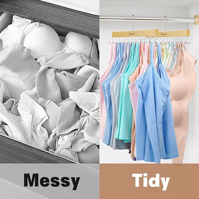 Belt & Bra Organizer for Closet - Tie Rack With 22 Rotatable Hooks, Stackable Space Saving Hanger for Women/Men, Tank Top Organizer, 3pcs