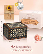 Swooflia You are My Sunshine Wooden Music Box for Mom with Sunflower Greeting Card - Hand Crank Engraved Musical Box Vintage Mechanism Personalized Gifts for Women On Birthday