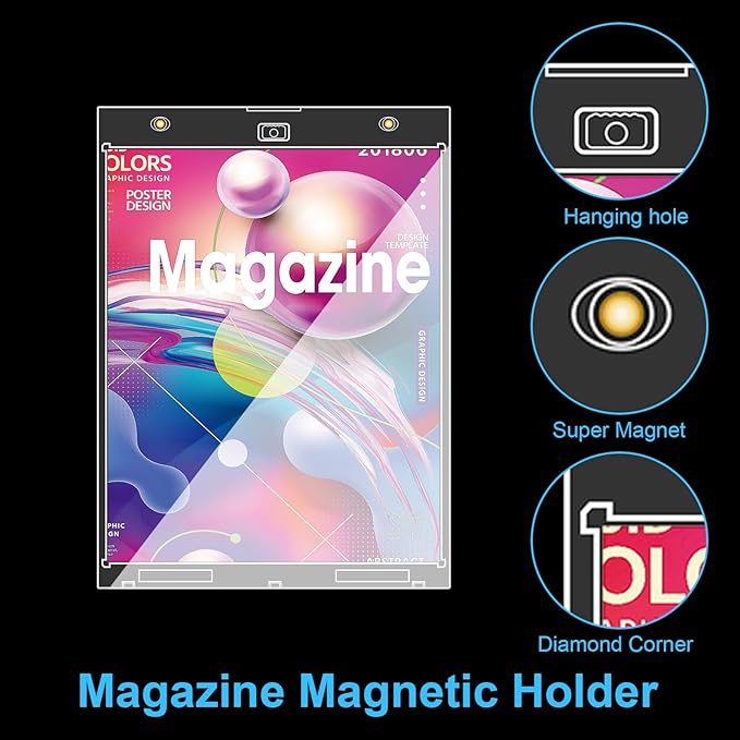 2-Pack Magazine Book Magnetic Holder - One Touch Magazine Magnetic Frame, Magazine Book Display Holders, UV Protection Comic Book Display Case, Clear Wall Mountable Protective Display Holder