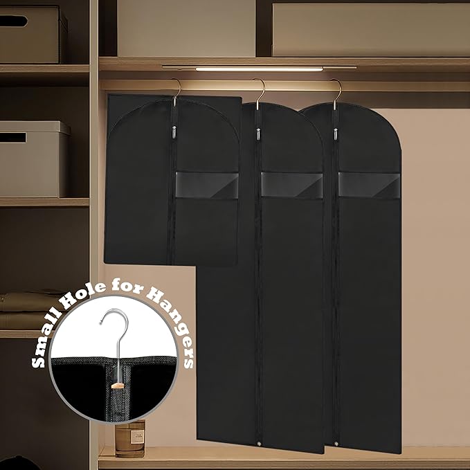Dress Bags for Gowns Long, 65'' Garment Bags for Hanging Clothes, Suit Bag Cover for Storage and Travel (Black)
