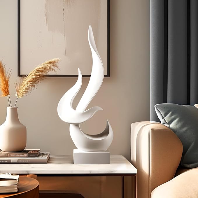 White Decor Modern Flame Statue, Home Decor Abstract Art Flame Statue for Living Room Dining Table Centerpiece Office Desk Coffee Table TV Stand Decoration