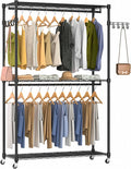 Heavy Duty Rolling Garment Rack, 3 Tiers Wire Shelves Adjustable Freestanding Portable Rolling Clothing Rack with Lockable Wheels, 47.2''L x 15.8''W x 78.8''H, Max Load 650LBS