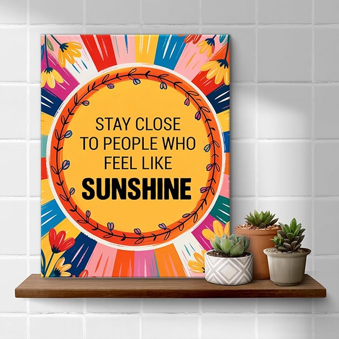 Inspirational Sunshine Wall Art Decor, Motivational Canvas Painting Pictures Artwork Posters Hippie Decor for Teens Room Bedroom, Natural Life Gifts for Women (8 X 10 Inches, Framed)