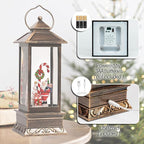12" Christmas Snow Globe Lantern with Santa Claus - Water Glittering LED Light Lantern with Music - Vintage Xmas Angle Gift - USB Plug or Battery Operated Home Decor