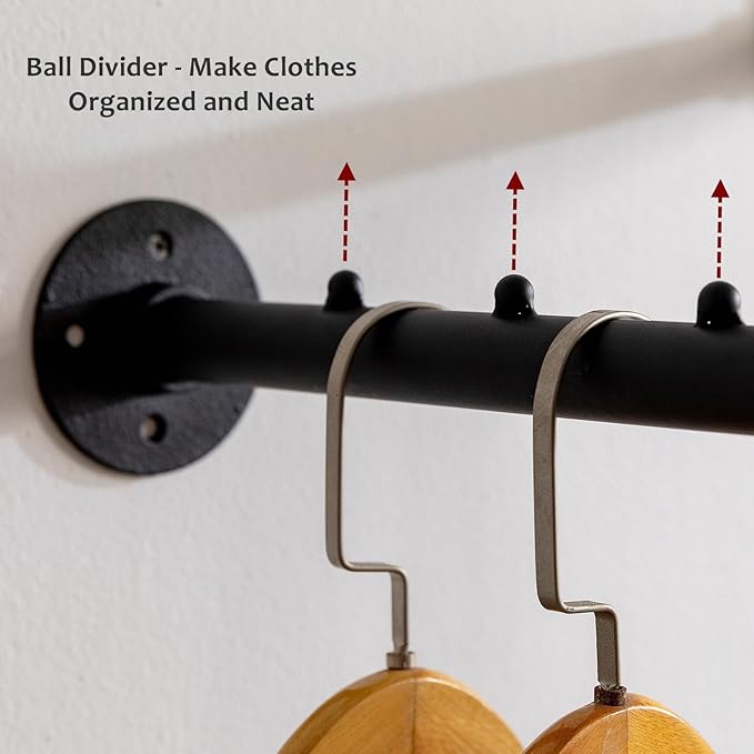 Industrial Wall Pipe Clothes Bar - Heavy Duty Metal Coat Hanger with Hook, Wall-Mounted Garment Holder Racks,Wall Clothing Racks/Hanging Rail, 2Pcs