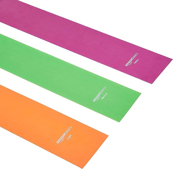 Amazon Basics Resistance Bands for Stretching, Strength Training and Exercise, Set of 3, Orange/Green/Pink