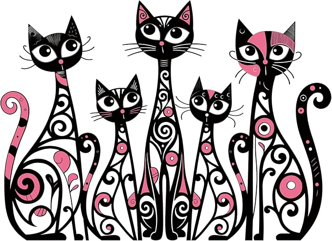 Wesiti Cat Wall Art Decor Iron Wall Sculptures Decor for Cats Lover 10.6 x 15.7 Inches Colorful Retro Mid Century Cat Signs for Home Living Room Bedroom Kitchen Office