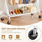 Heavy Duty Clothes Rack for Hanging Clothes, Double Rods Clothing Rack with Lockable Wheels, Rolling Garment Racks with Shelf, Easy to Assemble, White
