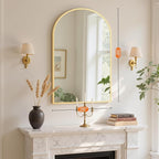 Sweetcrispy 26.5"x38" Arched Gold Bathroom Mirrors for Wall, Bathroom Mirrors for Over Sink, Metal Framed with HD Shatter-Proof Glass for Entryway, Living Room, Bedroom, Home Decor