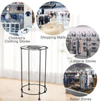 Round Clothes Display Retail Rack, Floor-Standing Heavy-Duty Garment Hanging Rack, Clothing Racks with Topper, Multi-Purpose Clothing Organizer for Boutique Retail Store Laundry Home Black