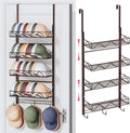 SWTYMIKI Over Door Hat Organizer - 5 Tier Wall Mounted Hat Rack with 4 Adjustable Metal Basket and 3 Hooks, Hanging Baseball Cap Organizer Storage Holds up to 49 Caps for Door, Bedroom, Closet