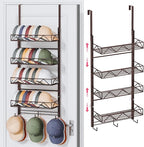 SWTYMIKI Over Door Hat Organizer - 5 Tier Wall Mounted Hat Rack with 4 Adjustable Metal Basket and 3 Hooks, Hanging Baseball Cap Organizer Storage Holds up to 49 Caps for Door, Bedroom, Closet