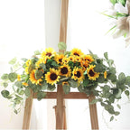 Artificial Sunflower Swag, 30Inch Decorative Flower Swag with Green Leaves Hanging Ornament Floral Swag Door Swag for Door Wedding Party Decoration