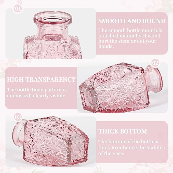 Mini Bud Vases Centerpieces for Tables,Clear Bud Vases for Flowers,Small Flower Vases Suitable for Birthday Party,Anniversary,Wedding Reception,Baby Shower (Pink, 12PCS)