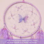 Pretty Jolly Dreamy Girls Butterfly Dream Catcher Wall Decor Fairy Purple Feather Baby Dreamcatcher Handmade Home Décor Wall Hanging for Nursery Bedroom Girls Birthday Gift