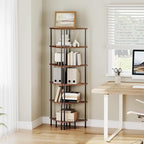 HOOBRO Corner Shelf Stand, Industrial 6-Tier Wall Corner Bookshelf with Metal Frame, Plant Display Shelf, Bookcase for Small Spaces, Bedroom, Living Room, Rustic Brown BF36CJ01