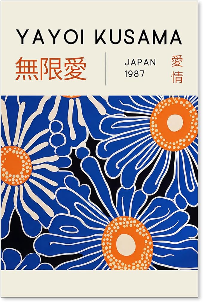Yayoi Kusama Print Vintage Japanese Wall Art Abstract Yayoi Kusama Poster Minimalist Painting Art Exhibition Suitable for Japanese Bedroom,Living Room Office Decor 24x36in Unframed