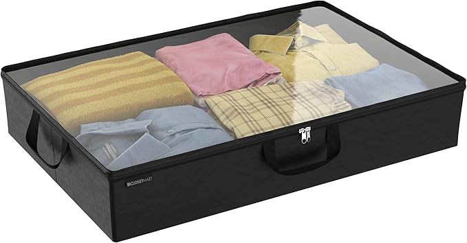 ClosetMaid 20504 Foldable Underbed Storage Bag with Handles, Zipper Closure and Clear Window for Sweaters, Shoes, Blankets with Charcoal Black Finish