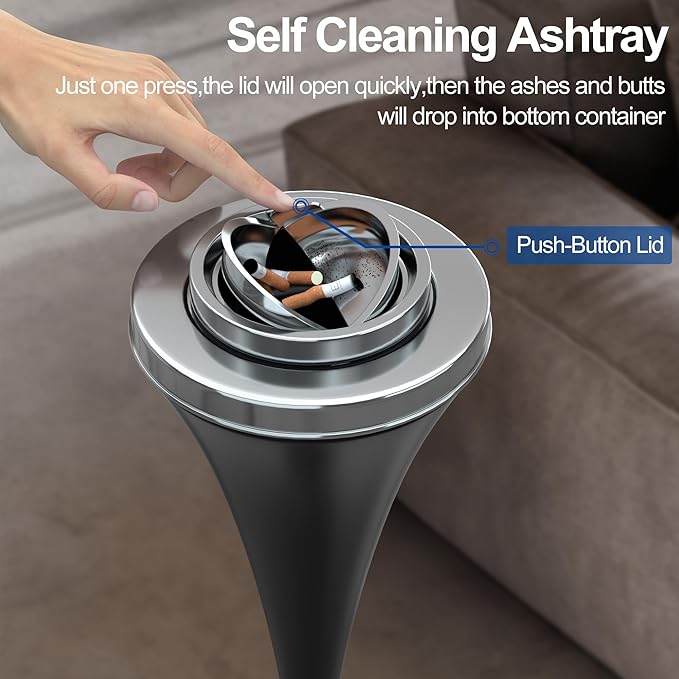 RELIANCER Floor Standing Ashtray w/Detachable Cigar Container,Stainless Steel Cigarette Ash Tray,Outdoor Self-Cleaning Ash Holder w/Weighted Base,Cigarettes Butt Receptacle Disposal for Home Patio