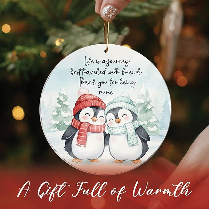 Friendship Christmas Ornament, Penguin Ornament for Best Friends, Friend Ornaments for Women, Gift for Friends, Penguin Ornament, Inspirational Bestie Gifts, Birthday Gift for Best Friend