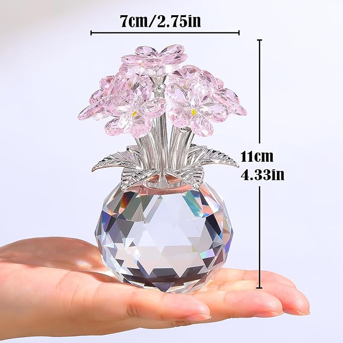 Arikyrist Crystal Forget-Me-Not Bouquet Figurines Gifts for Her Pink Flowers Collectible Decoration for Living Room Romantic Presents for Women Wife Mom Birthday Anniversary