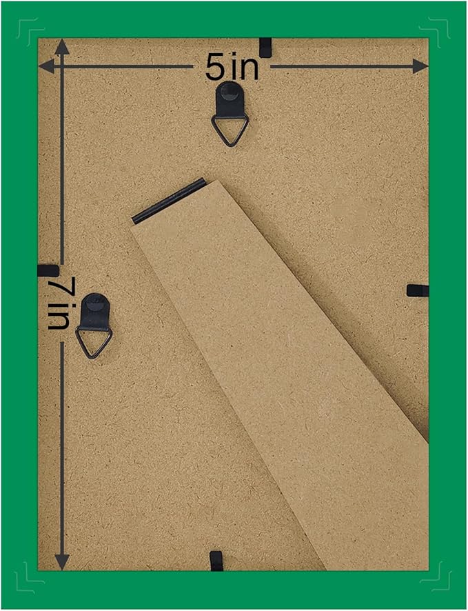 Vittanly 5x7 Picture Frames Set of 9, Shatter Resistant Plexiglass, Display 4x6 Pictures with Mat or 5x7 without Mat, Photo Frames for Wall or Tabletop, Engineered Wood, Green
