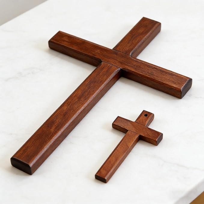 Allyix Wooden Cross Wall Decor, Wall Cross, Hand Held Large and Small Wall Crosses with Lanyards for Home Church Decor Christian Gift