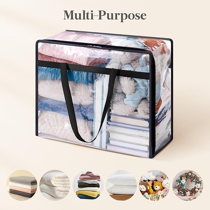 Lifewit 6 Pack Clear Clothes Storage Bags, 40L Plastic Blanket Storage Bag, Vinyl Foldable Moving Bags with Zipper, Closet Organizers and Storage Containers for Bedding, Duvet, Comforter