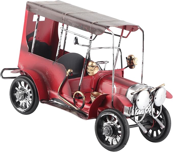 Vintage Classic Car Model Miniature, Old Vintage Car Desktop Decor, Red Tin Alloy Retro Automobile Ornament with Authentic Details for Home Office Bar Wedding Gift