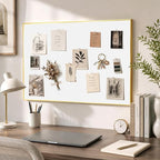 Linen Bulletin Board 36" x 24", White Fabric Pin Board with Gold Aluminum Frame, Decorative Vision Board for Home Office, Bedroom & Dorm Wall Decor, Includes 10 Push Pins