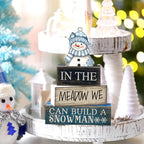 Yuntau 4 Pcs Winter Table Decoration Blue Snowman Decor Winter Tiered Tray Decor Christmas Centerpiece Decorative Wooden Snowman Block Sign Decoration for Home Kitchen