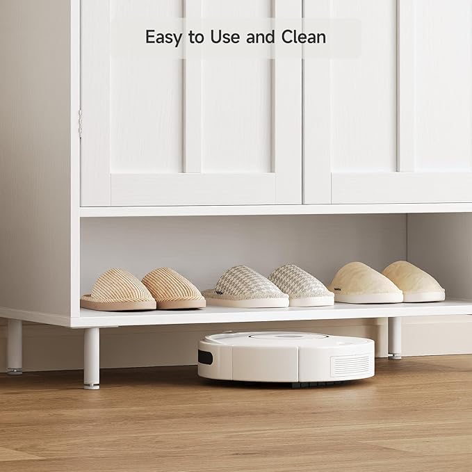 White 7+1 Tier Farmhouse Shoe Storage Cabinet - 45" Tall Entryway Organizer with Cross Molding Doors, 3 Adjustable Shelves & Metal Legs, Shoe Rack for Front Door Entrance