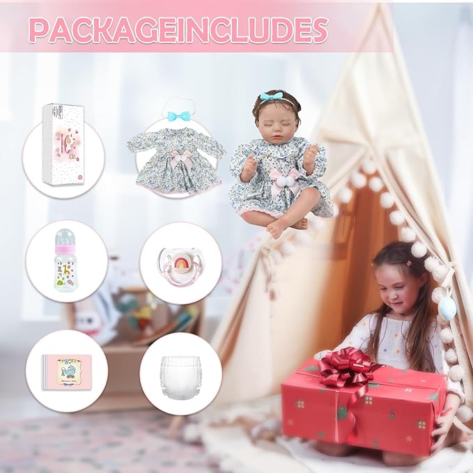 KSBD Lifelike Reborn Baby Dolls Girl-20 inch Realistic Sleeping Newborn Girl with Weighted Soft Body,Christmas Birthday Gift with Accessories for Kids Age 3+