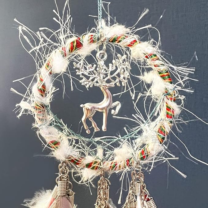 Reindeer Small Dream Catcher Car Rear View Mirror Pendant Car Charms Rearview Mirror Hanging Accessories Handmade Dreamcatcher