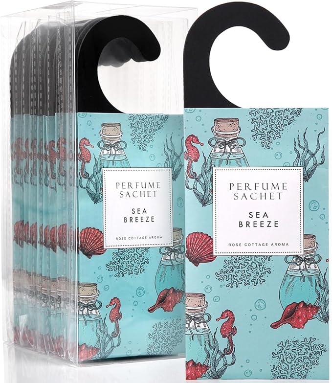 ROSE COTTAGE Large 12 Packs Sea Breeze Hanging Closet Deodorizer Air Freshener Long Lasting Scented Sachets Smell Goods for House