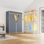F2C Clothes Rack with Cover, Clothing Racks for Hanging Clothes, Heavy Duty Garment Rack with Shelves and Hanger Rods, White Closet with Gray Cover, 47.2" W x 16.5" D x 78.3" H, Load 630lbs