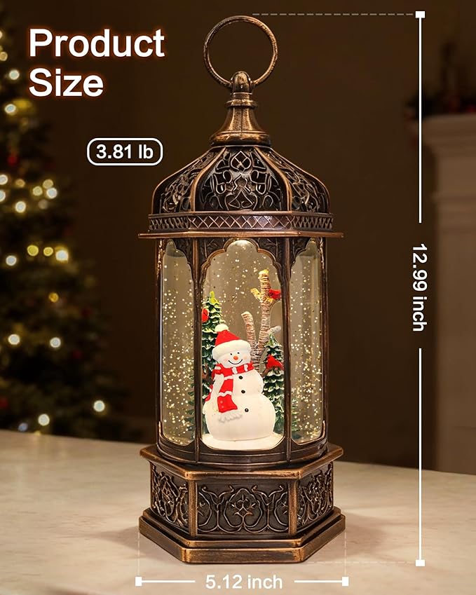 Extra Large Christmas Snow Globes Christmas Lantern, 12.99" Musical Snow Globe with 8 Songs, Snowman Snowglobes for Kids Adults, 6H Timer Dual Power, Lighted Christmas Decorations Indoor Gifts