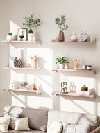 Floating Shelves for Wall, Shelves for Decor Storage Set of 6, Wall Mounted Wood Shelf for Bedroom, Living Room, Bathroom, Kitchen,Long Picture Ledge Shelves. (Pink)