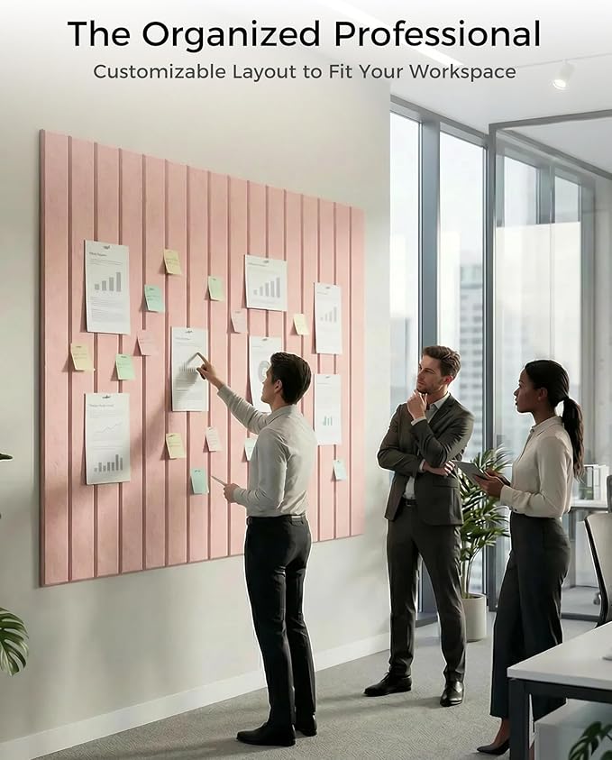 Aothia 12-Pack Felt Bulletin Board Tiles - 48x36 Modular Pin Board for Walls, 0.2" Thick Cork Board Alternative for Office & Classroom, 70 Adhesive Tabs & 40 Pushpins Included (Pink)