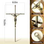 KUXBET Catholic Crucifix Wall Cross, 16 inch Metal Jesus Christ Cross, Handmade Hanging Wall Décor for Home, Religious Devout Give Faith Gift (16.0inch, Vintage)