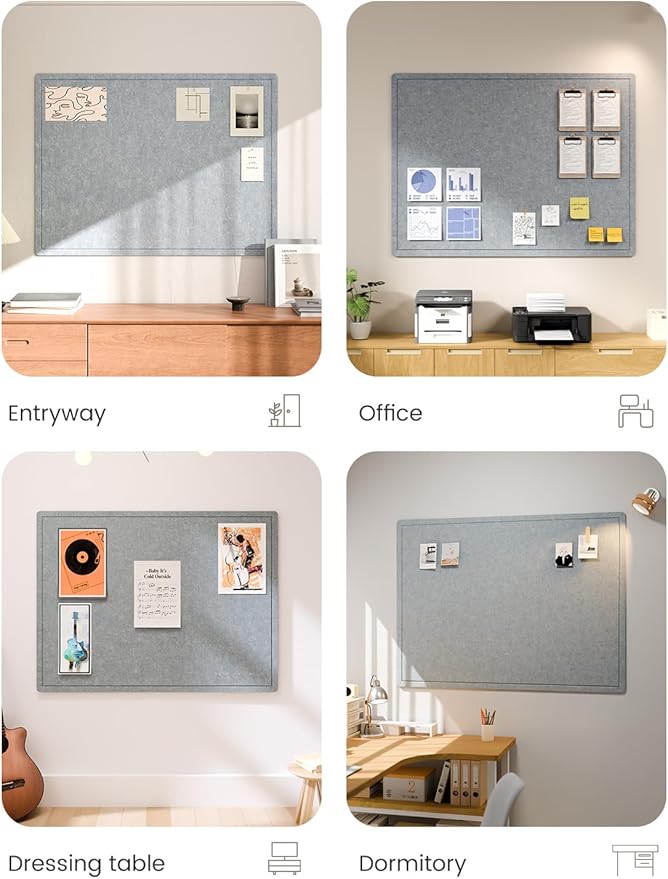 Fluxynara Large Bulletin Board, 47.2" x 35.4" Cork Board Alternative with 24 Safe Removable Adhesive Tabs, Foldable Felt Pin Board for Home Office, Classroom, Bedroom,Entryway for Walls—Blue Gray